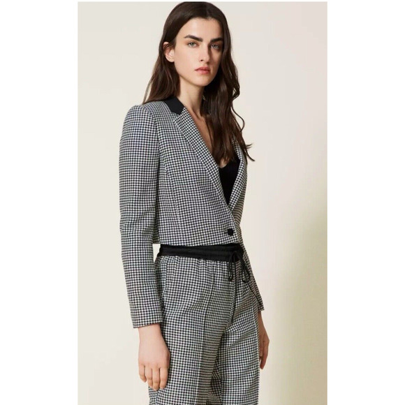 NWT Twinset Milano Italy Short Jacket Houndstooth Wool Blend US 8 I44 Modern - Picture 1 of 6